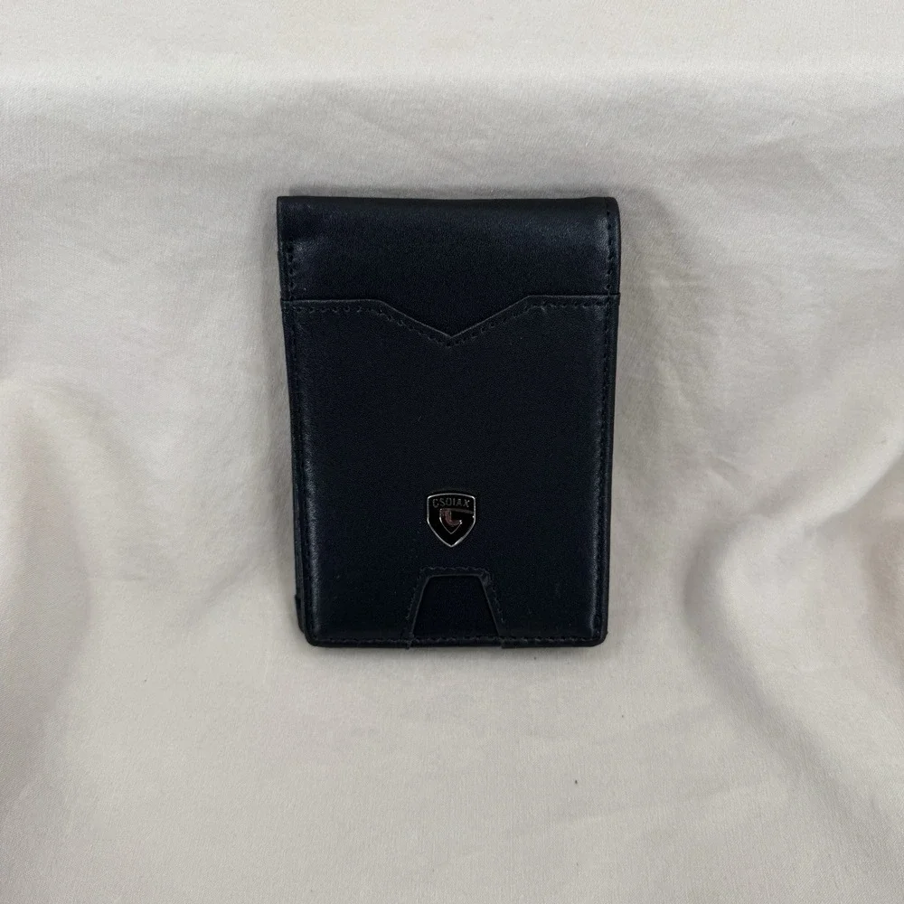 Gsoiax‎ Slim Bifold Wallet Black Leather RFID Blocking Travel Minimalist